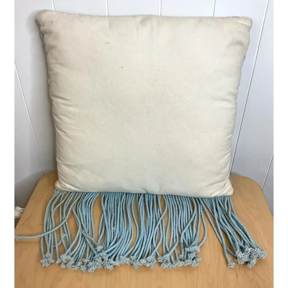 Macramé Pillow in Blue and White 18 x 18‎ Removable Cover Boho Chic